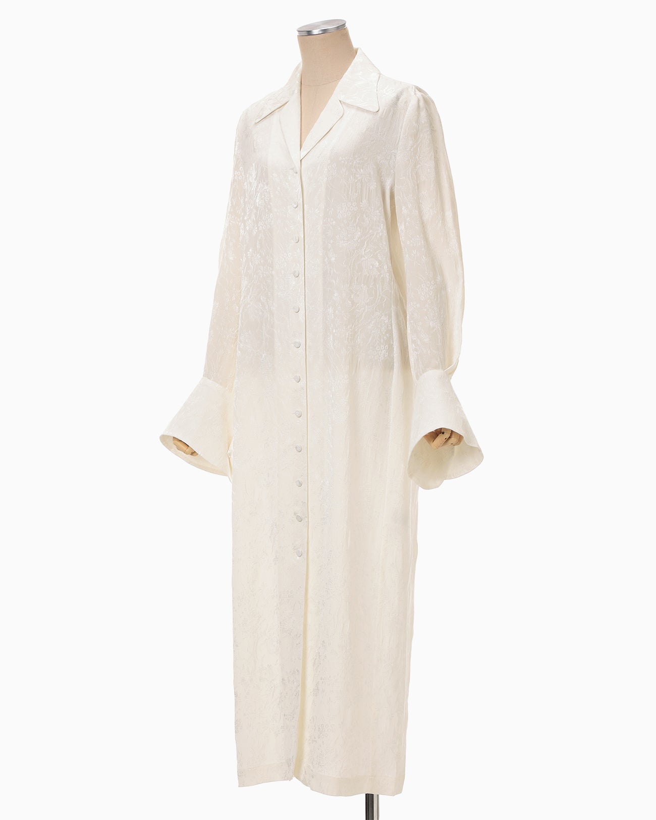 Floral Jacquard Shirt Dress - ecru