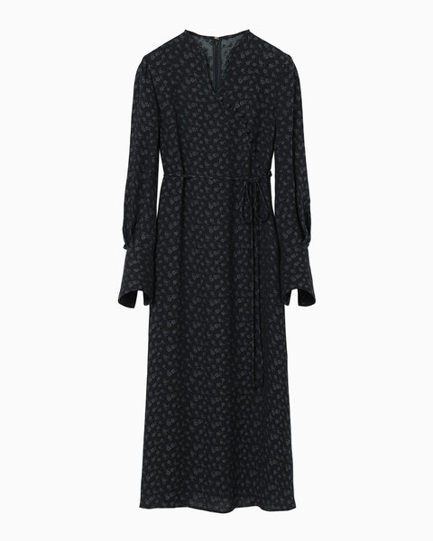 Cupro Triacetate Floral Jacquard Dress - navy