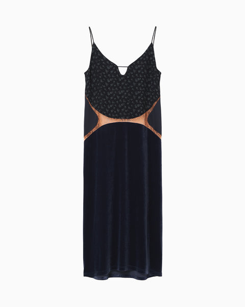 Cupro Triacetate Floral Jacquard Camisole Dress - navy