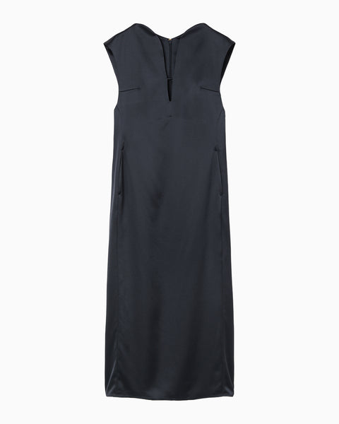 Embossed Leather Motif Triacetate Dress - navy