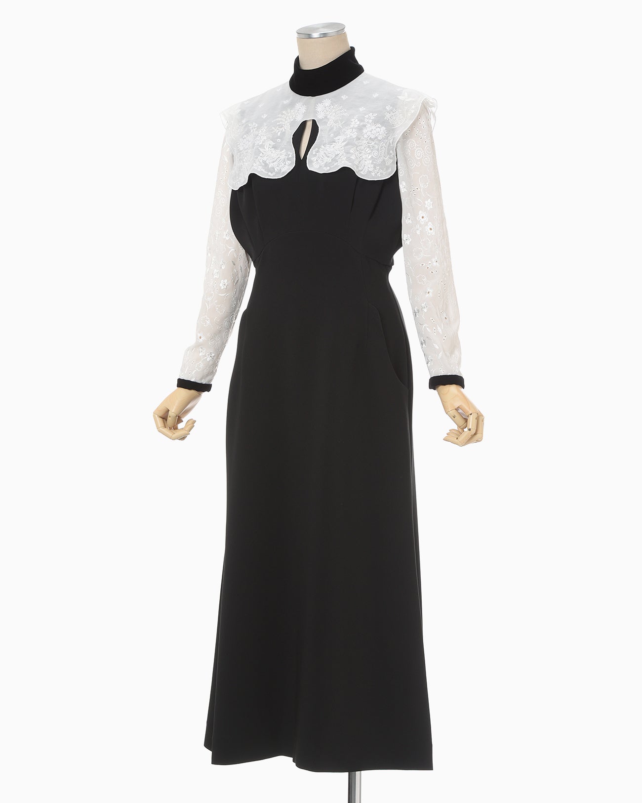 Triacetate Georgette Embroidery Collar Dress - black - Mame
