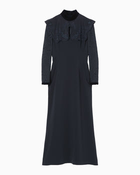 Triacetate Georgette Embroidery Collar Dress - navy
