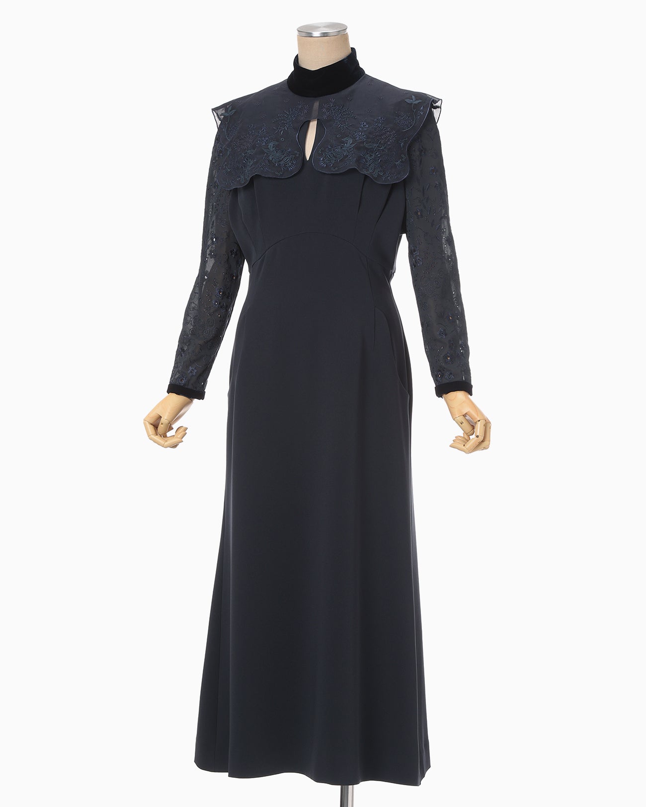 Triacetate Georgette Embroidery Collar Dress - navy - Mame Kurogouchi