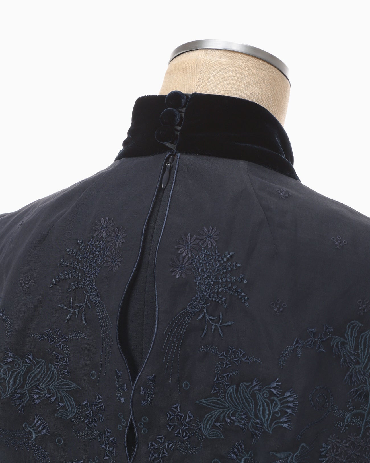 Triacetate Georgette Embroidery Collar Dress - navy - Mame Kurogouchi
