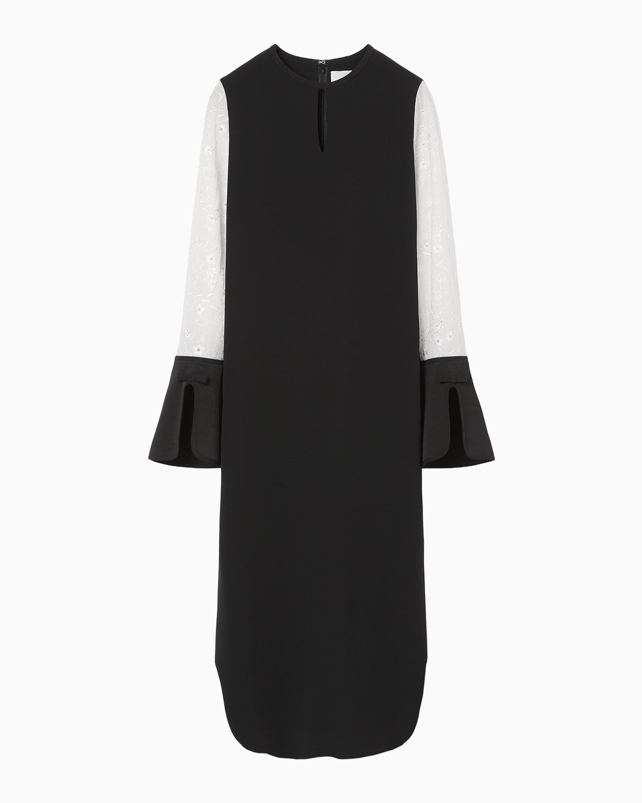 Triacetate Georgette Floral Embroidery Sleeve Classic Dress - black