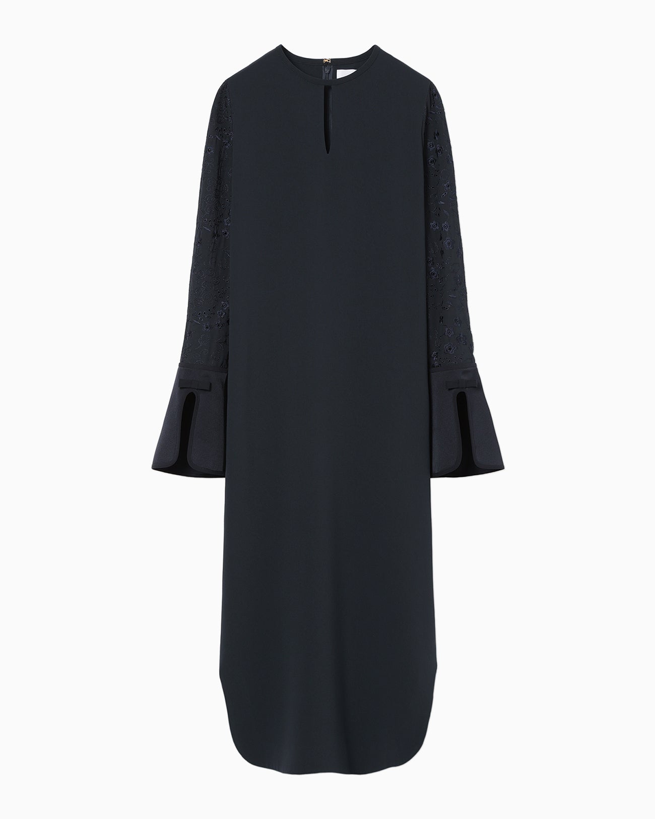 Triacetate Georgette Floral Embroidery Sleeve Classic Dress - navy