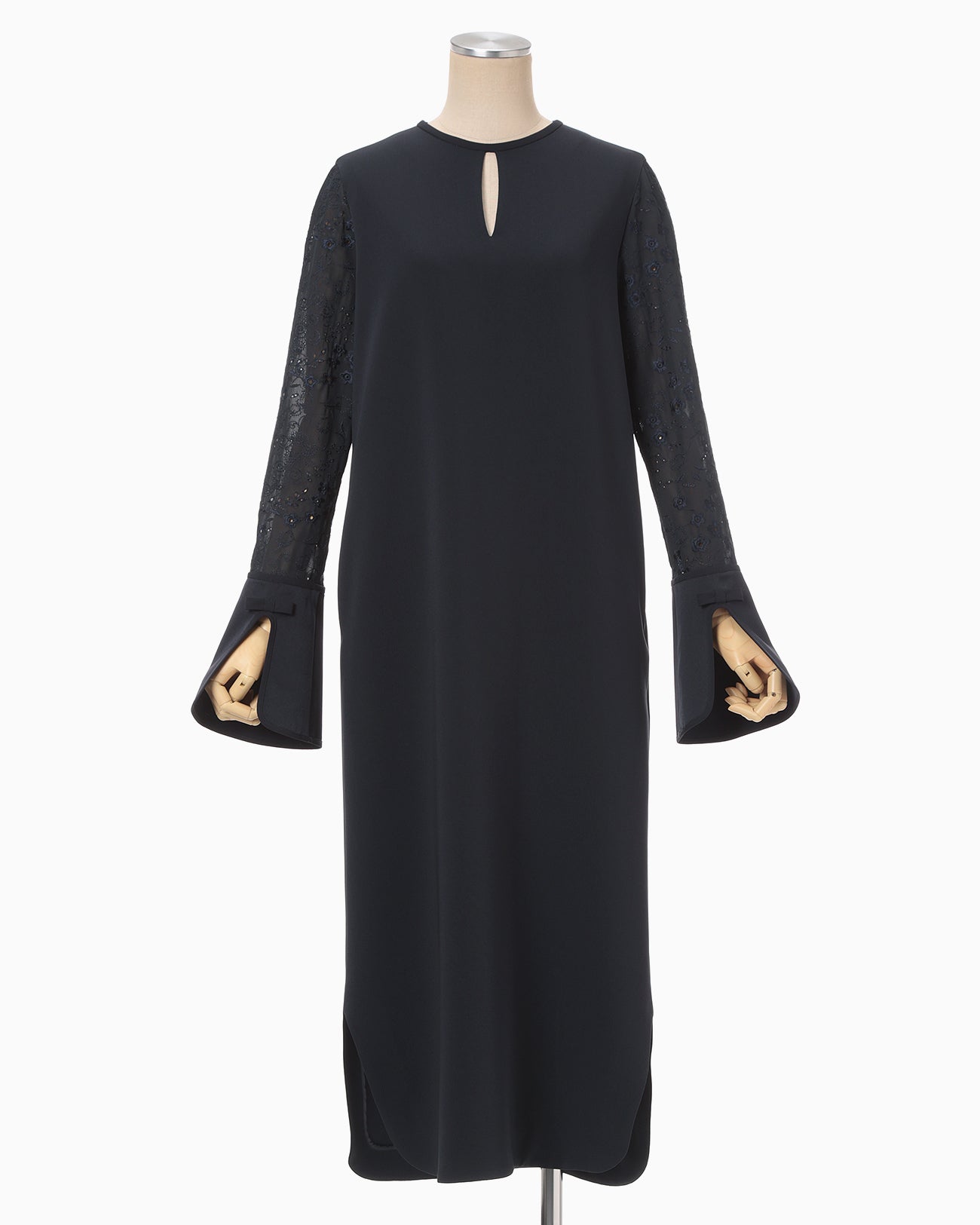 Triacetate Georgette Floral Embroidery Sleeve Classic Dress