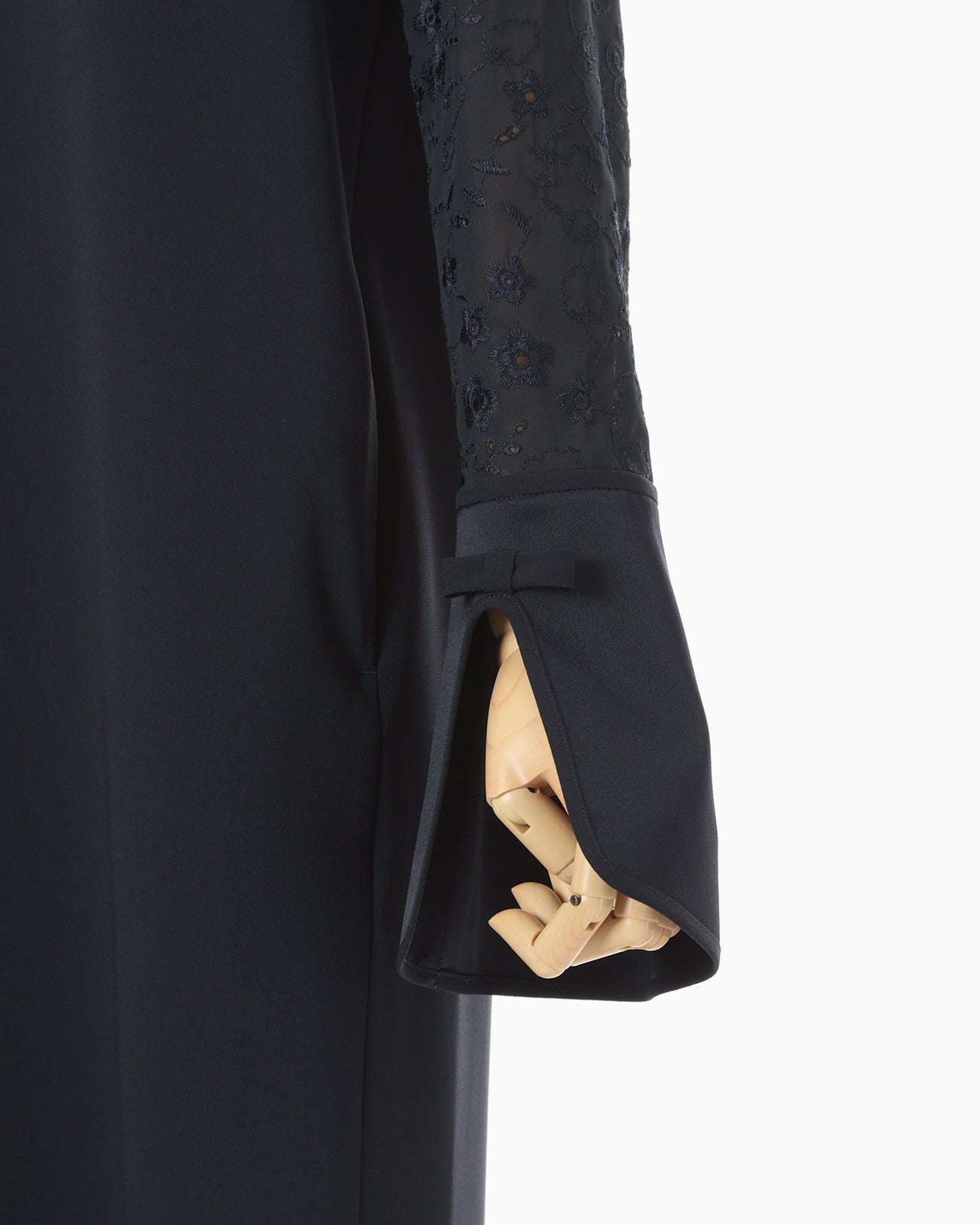 Triacetate Georgette Floral Embroidery Sleeve Classic Dress - navy 