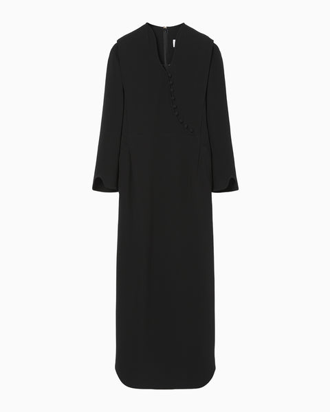 Triacetate Georgette V-Neck Dress - black