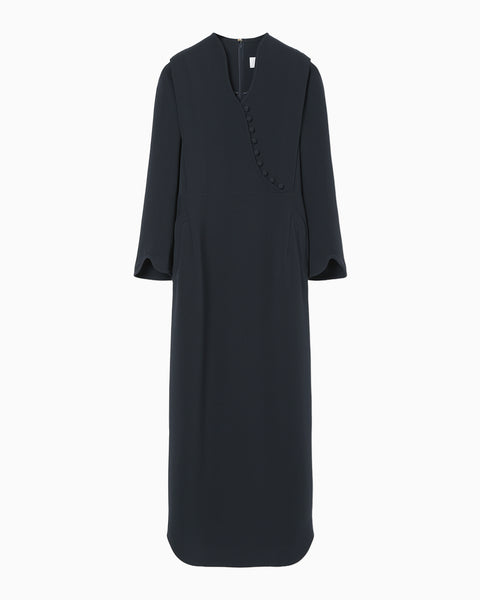 Triacetate Georgette V-Neck Dress - navy