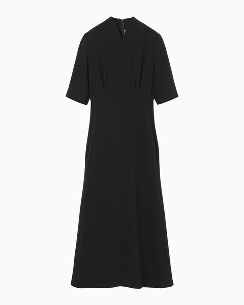 Triacetate Georgette Short Sleeve Dress - black