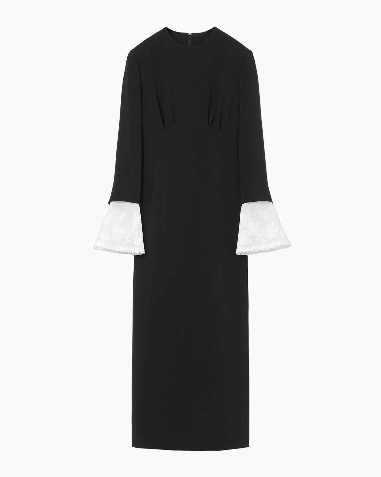 Triacetate Georgette Embroidered Cuffs I-Line Dress - black