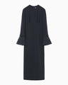 Triacetate Georgette Embroidered Cuffs I-Line Dress - navy