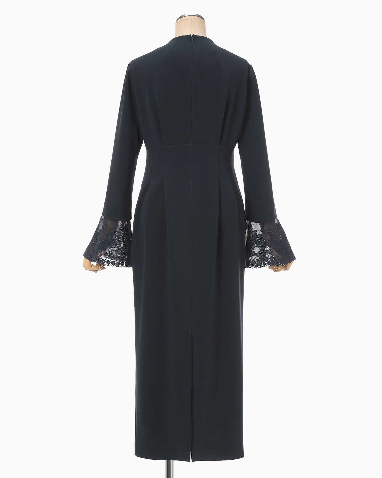 Triacetate Georgette Embroidered Cuffs I-Line Dress - navy - Mame