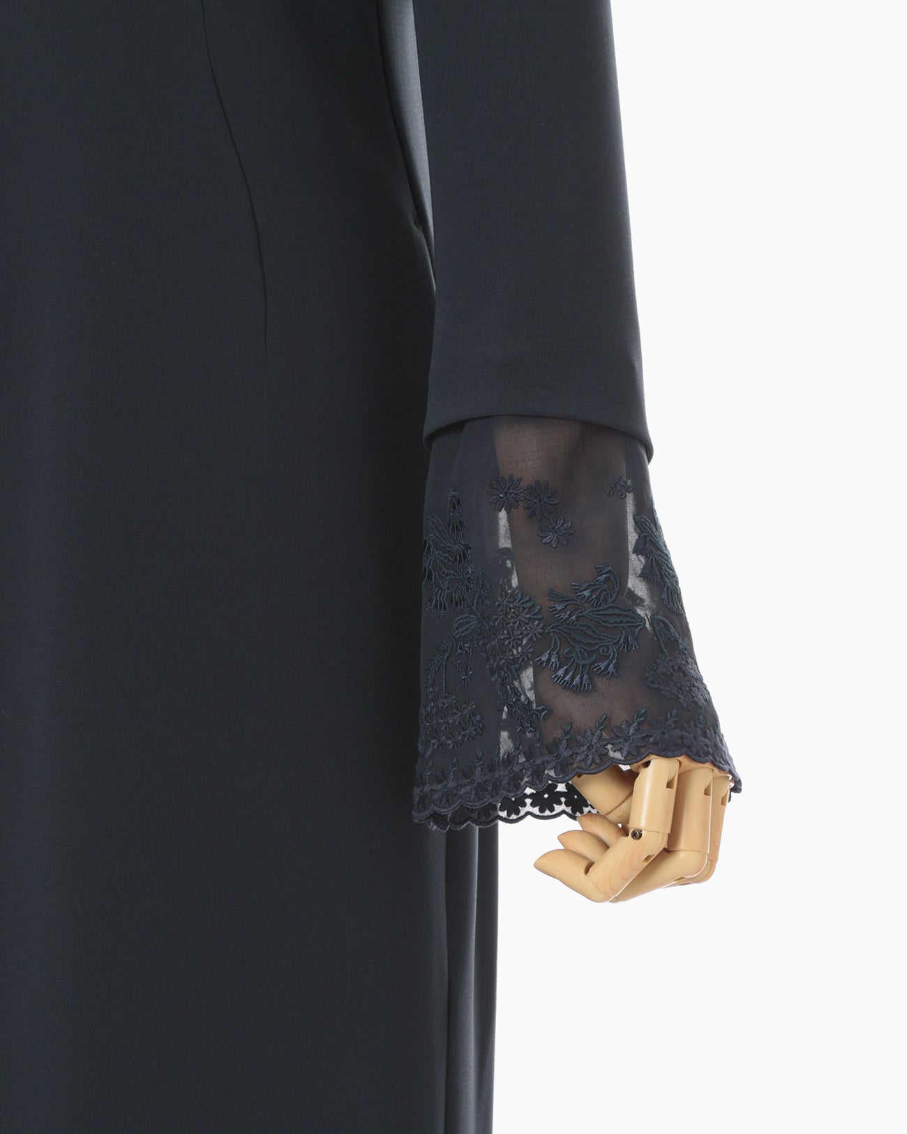 Triacetate Georgette Embroidered Cuffs I-Line Dress - navy - Mame