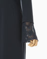 Triacetate Georgette Embroidered Cuffs I-Line Dress - navy