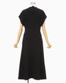 Triacetate Georgette Embroidered Collar Flared Dress - black