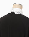 Triacetate Georgette Embroidered Collar Flared Dress - black