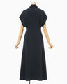 Triacetate Georgette Embroidered Collar Flared Dress - navy