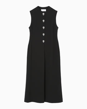 Acetate Polyester Embroidered Buttonholes Sleeveless Dress - black