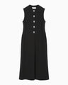Acetate Polyester Embroidered Buttonholes Sleeveless Dress - black