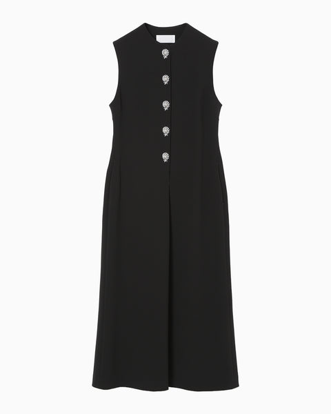 Acetate Polyester Embroidered Buttonholes Sleeveless Dress - black