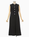 Acetate Polyester Embroidered Buttonholes Sleeveless Dress - black