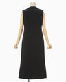 Acetate Polyester Embroidered Buttonholes Sleeveless Dress - black