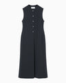 Acetate Polyester Embroidered Buttonholes Sleeveless Dress - navy