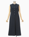 Acetate Polyester Embroidered Buttonholes Sleeveless Dress - navy