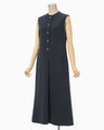 Acetate Polyester Embroidered Buttonholes Sleeveless Dress - navy