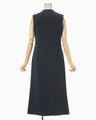 Acetate Polyester Embroidered Buttonholes Sleeveless Dress - navy