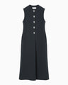 Acetate Polyester Embroidered Buttonholes Sleeveless Dress - navy × white
