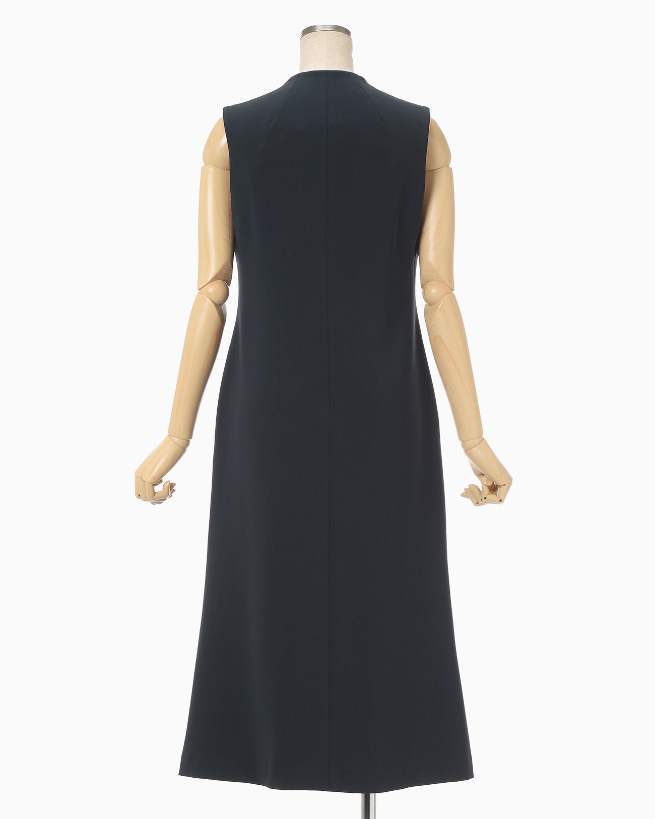 Acetate Polyester Embroidered Buttonholes Sleeveless Dress - navy