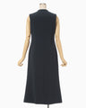 Acetate Polyester Embroidered Buttonholes Sleeveless Dress - navy × white