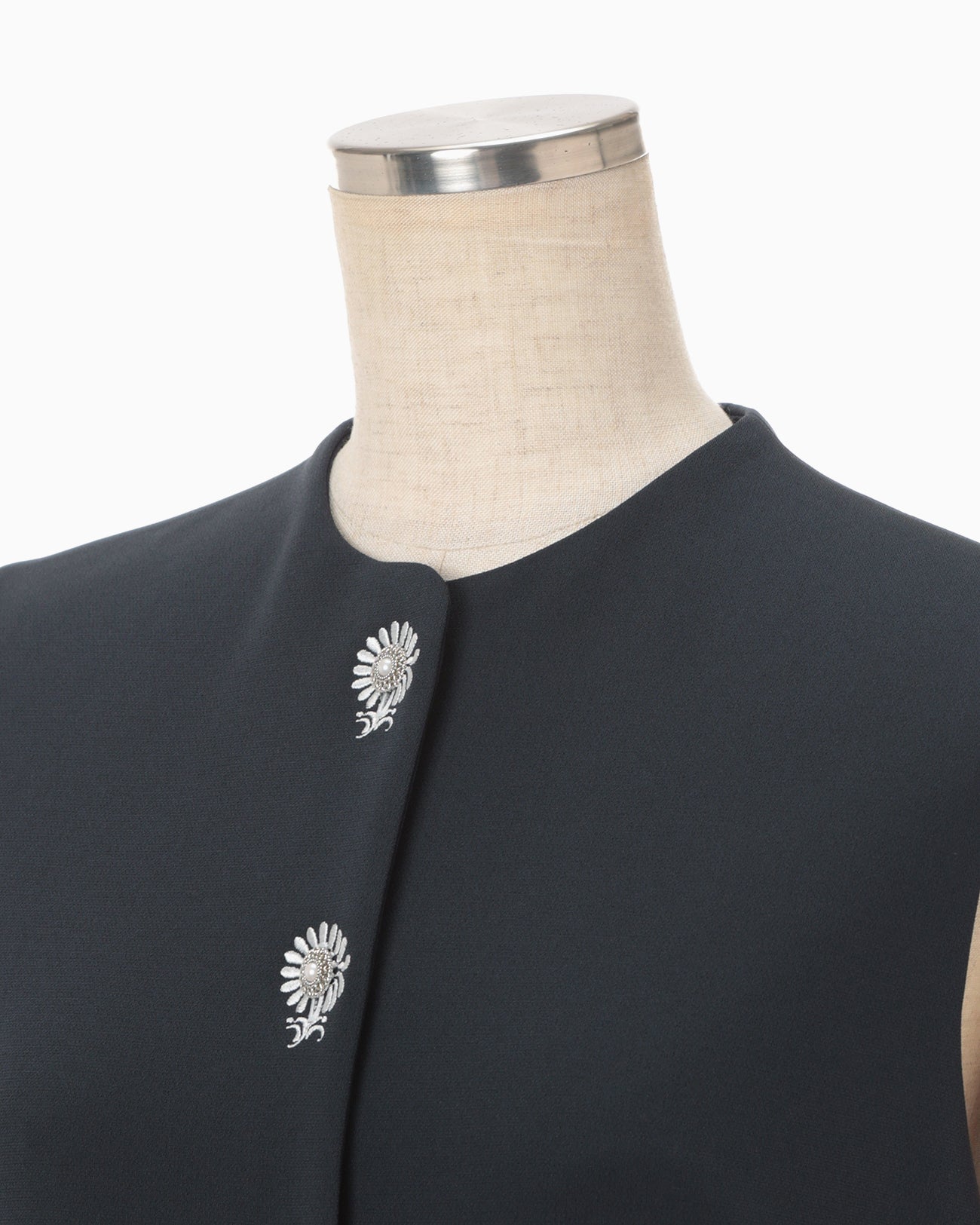 Acetate Polyester Embroidered Buttonholes Sleeveless Dress - navy Acetate Polyester Embroidered Buttonholes Sleeveless Dress - navy