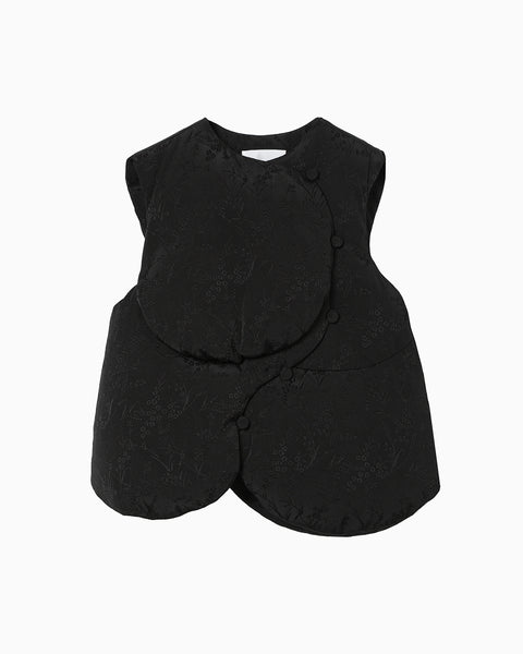 Floral Jacquard Rounded Down Vest - black