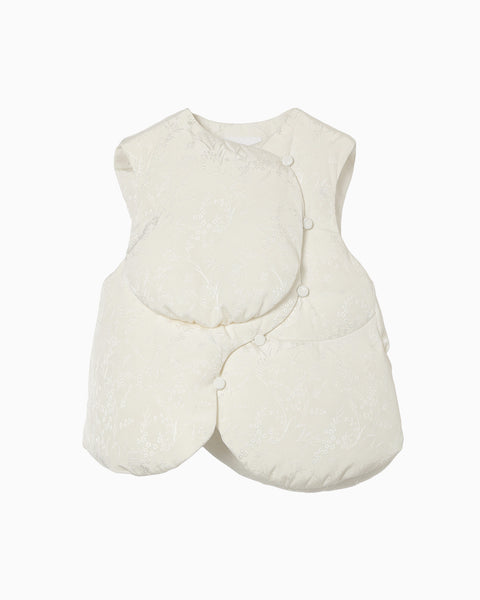 Floral Jacquard Rounded Down Vest - ecru