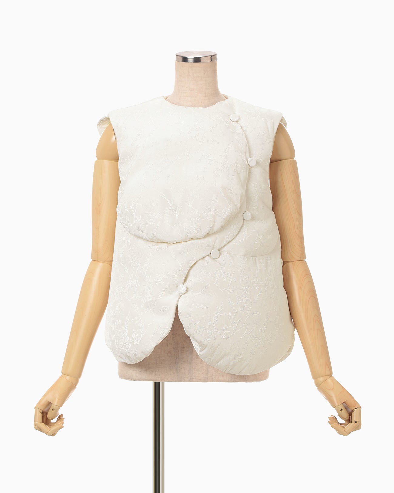 Floral Jacquard Rounded Down Vest - ecru