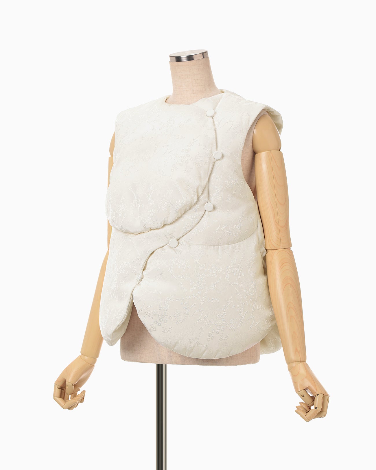 Floral Jacquard Rounded Down Vest - ecru