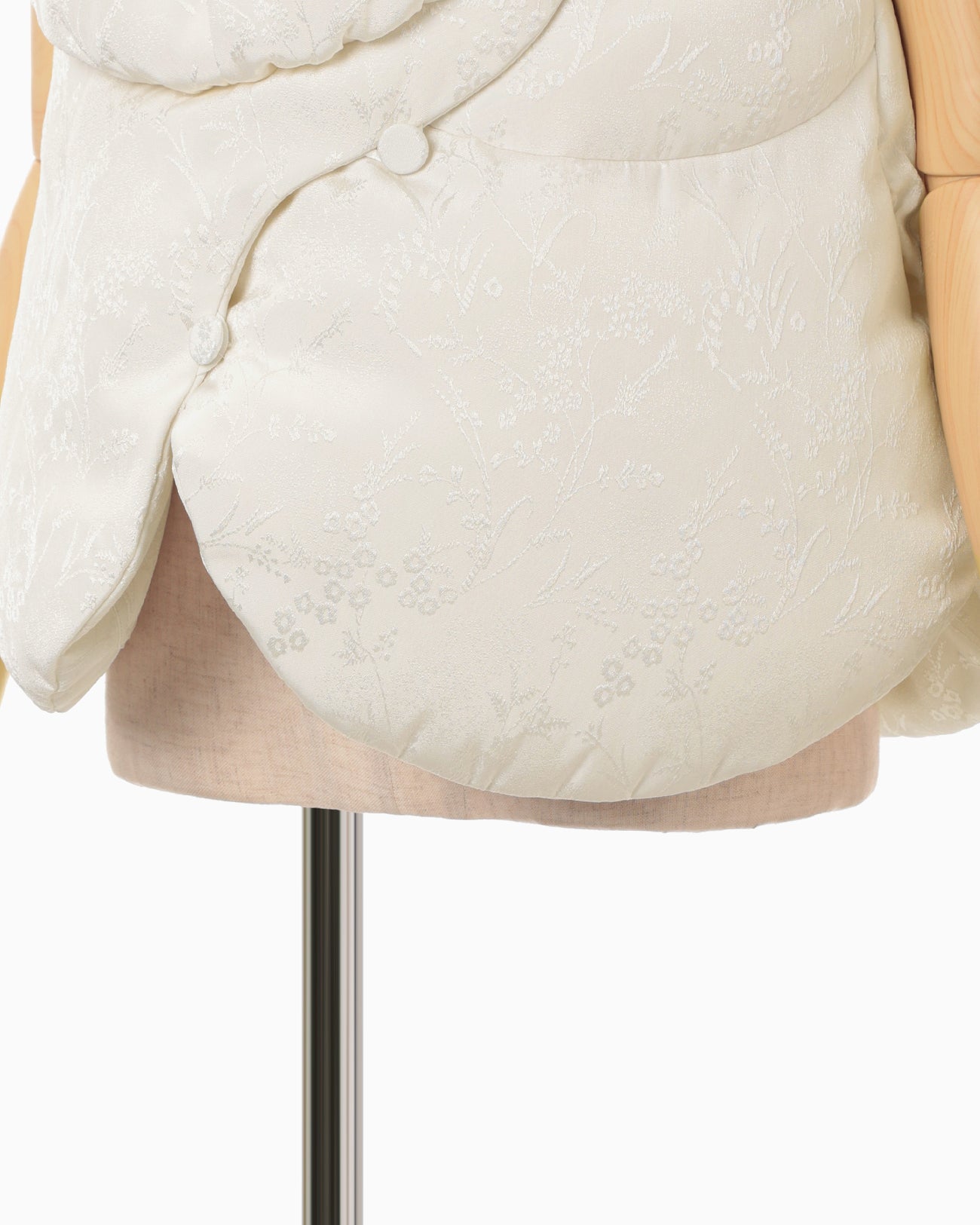 Floral Jacquard Rounded Down Vest - ecru