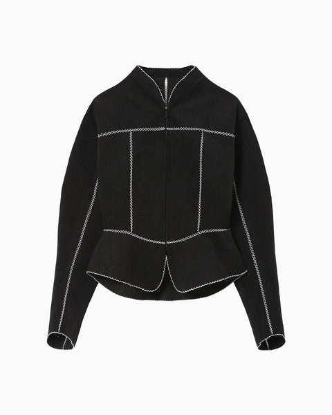 Synthetic Leather Fancy Ftitch Jacket - black