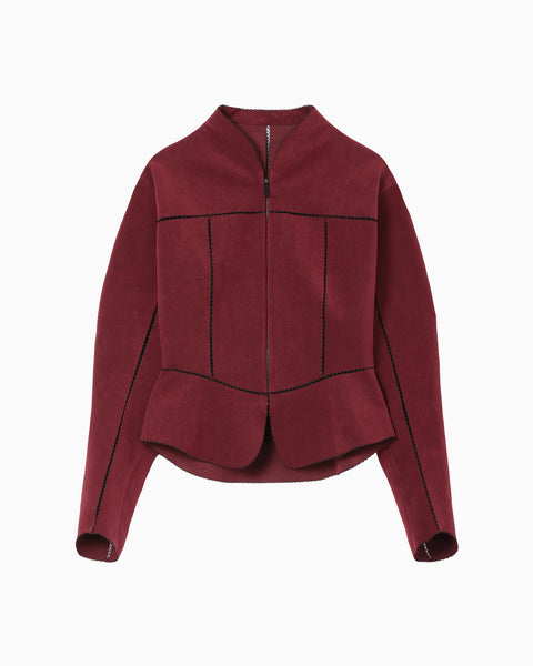 Synthetic Leather Fancy Ftitch Jacket - bordeaux