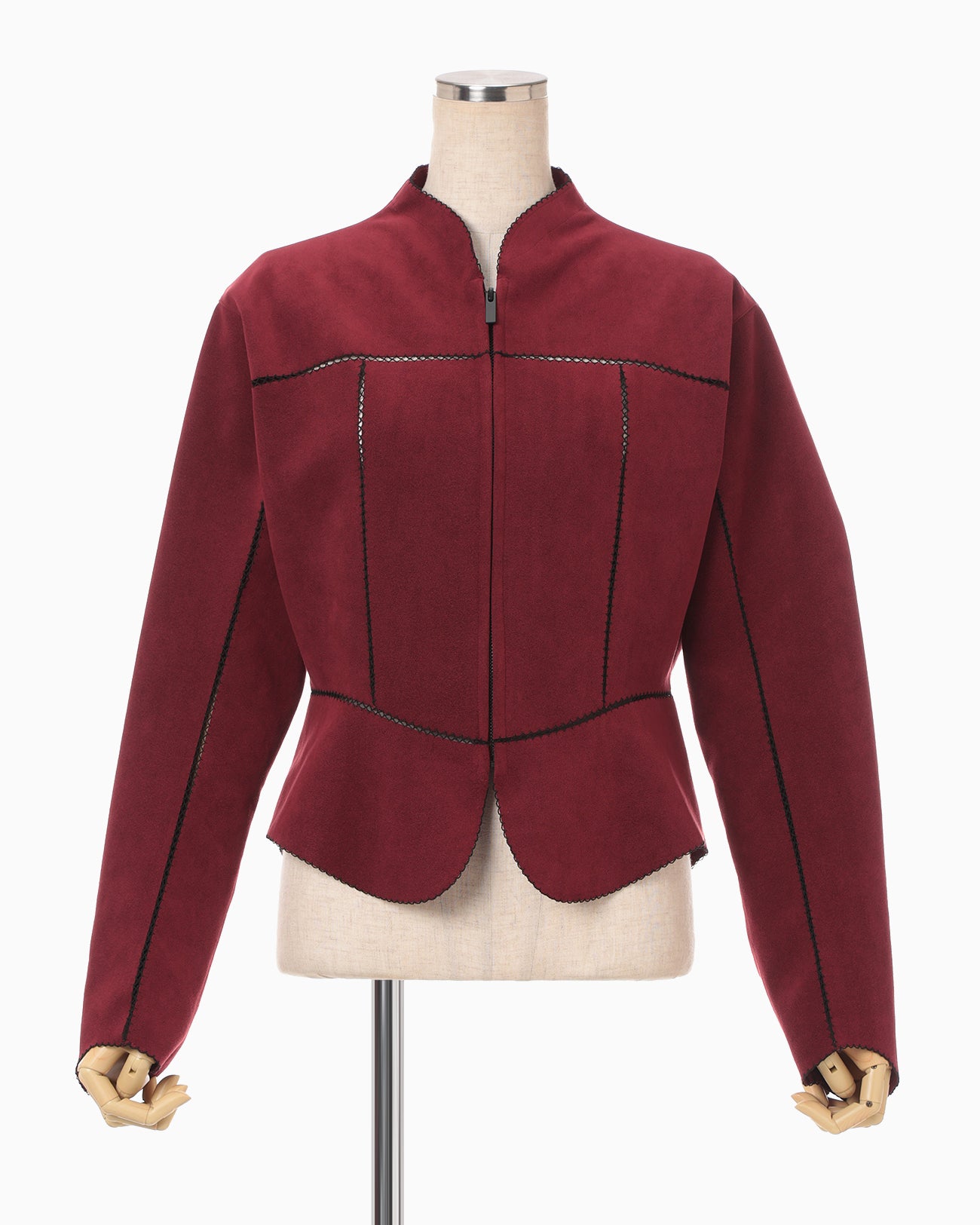 Synthetic Leather Fancy Ftitch Jacket - bordeaux