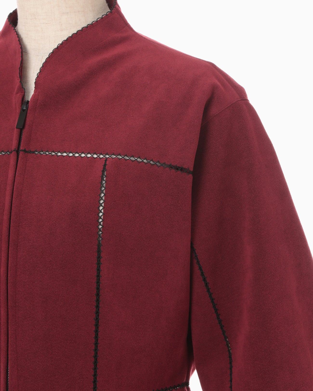 Synthetic Leather Fancy Ftitch Jacket - bordeaux
