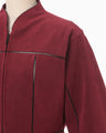 Synthetic Leather Fancy Ftitch Jacket - bordeaux