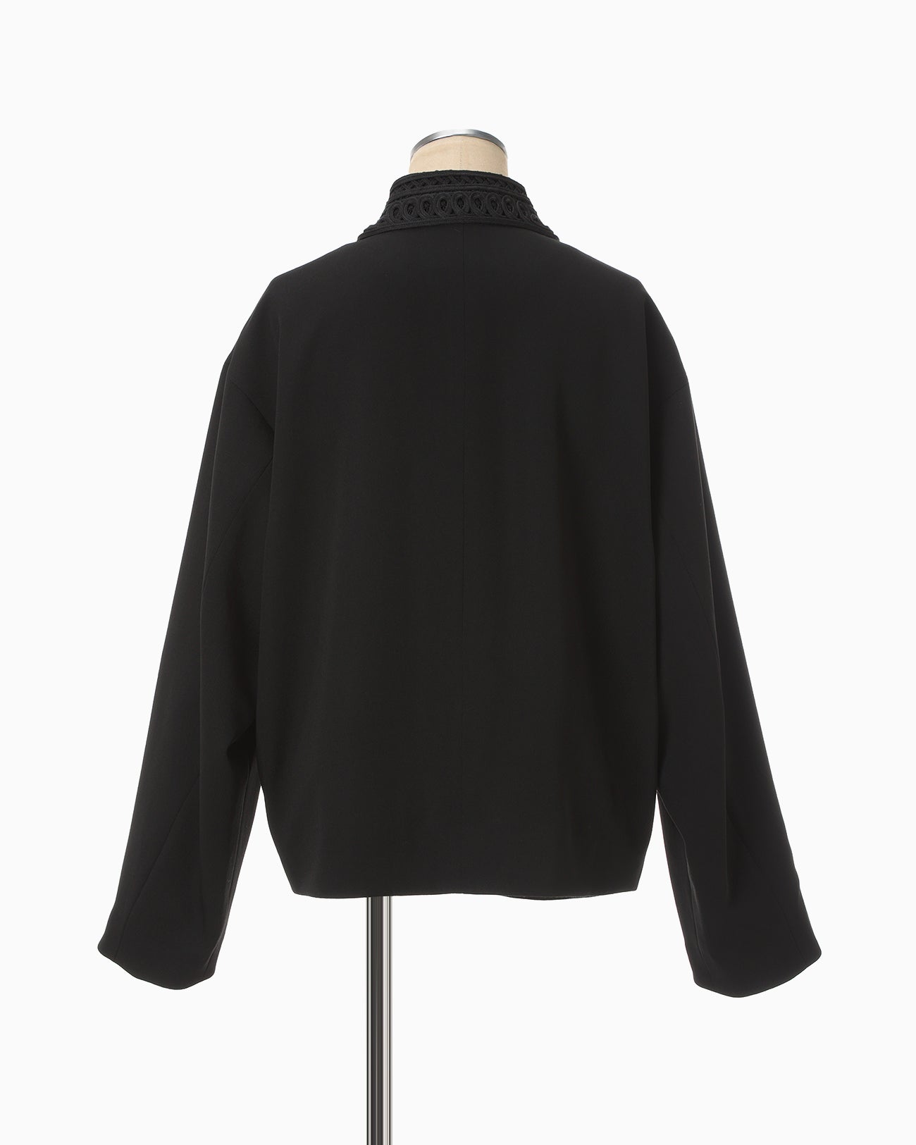 Wool Venetian Embroidery Collar Jacket - black