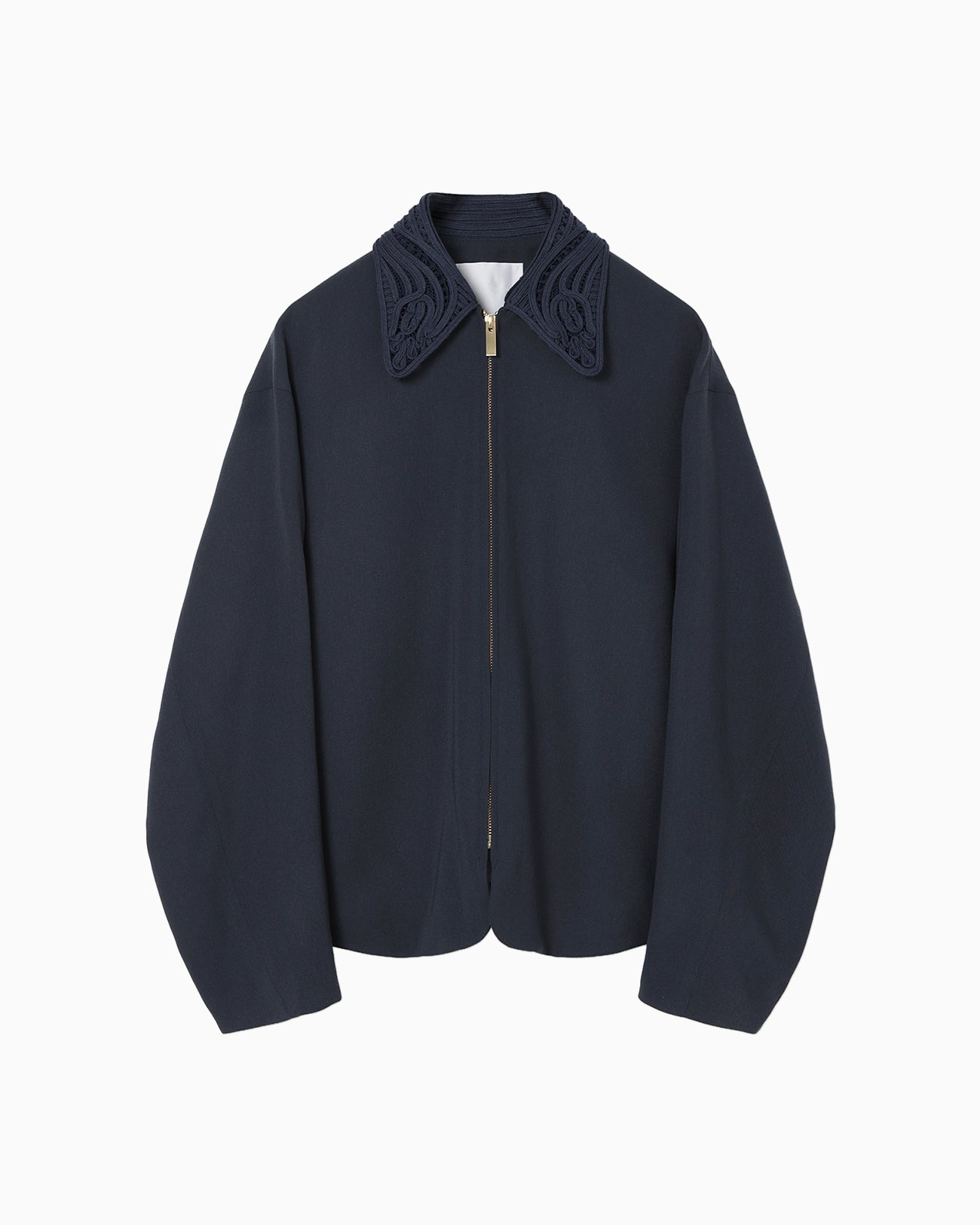Wool Venetian Embroidery Collar Jacket - navy