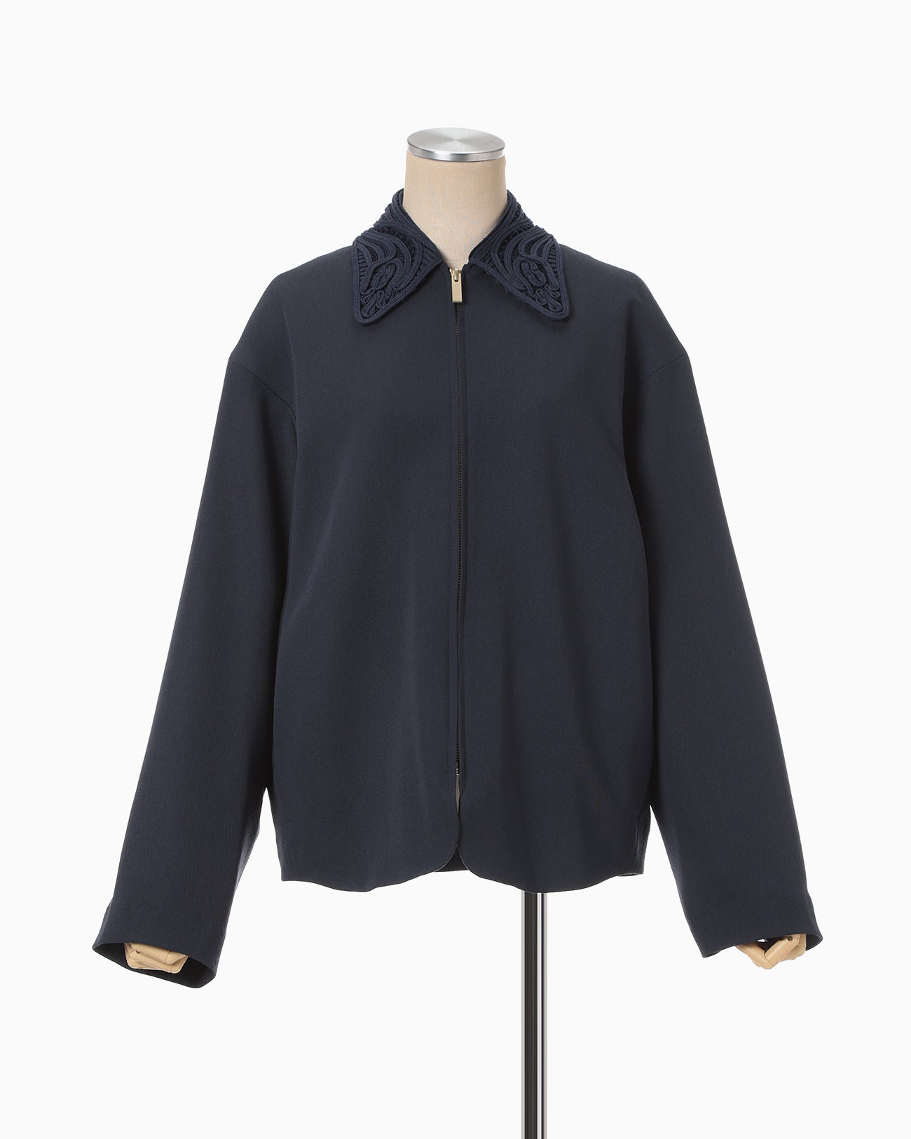 Wool Venetian Embroidery Collar Jacket - navy