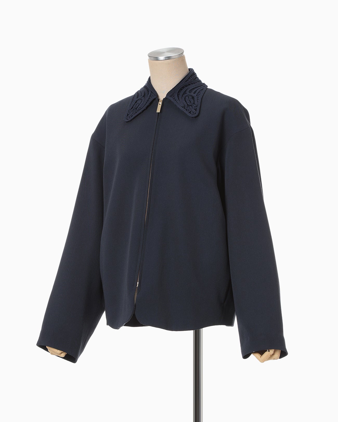 Wool Venetian Embroidery Collar Jacket - navy